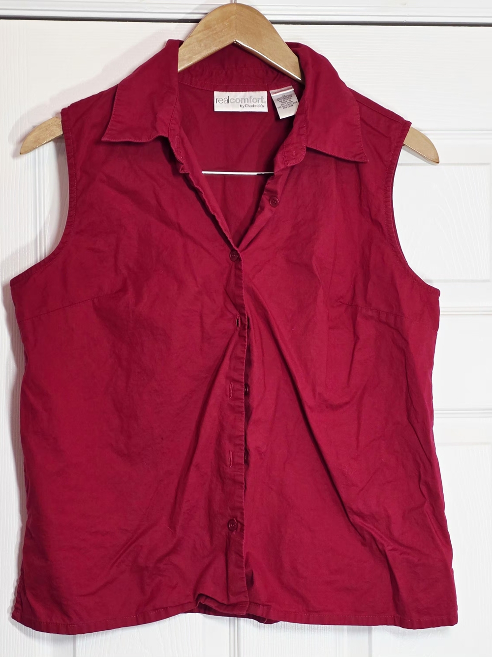 Real Comfort By Chadwick's Red Sleeveless Button Up Top Size 12